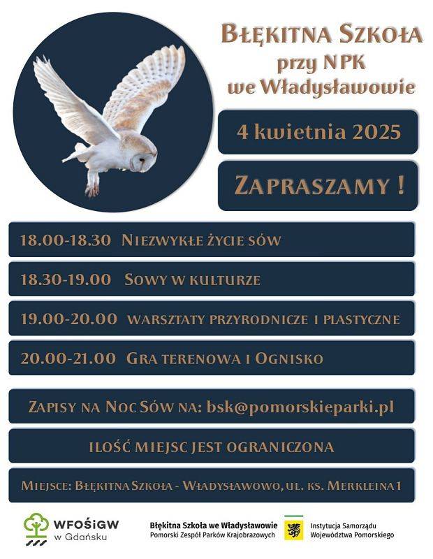 Program Nocy Sów w Błękitnej Szkole, miejsce  ul. Merkleina 1, 84-120 Władysławowo